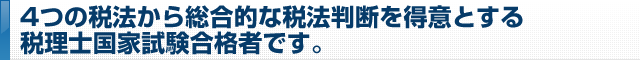 4つの税法から総合的な税法判断を得意とする税理士国家試験合格者です。